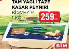 BİNVEZİR TAM YAĞLI TAZE KAŞAR PEYNİRİ 1 KG